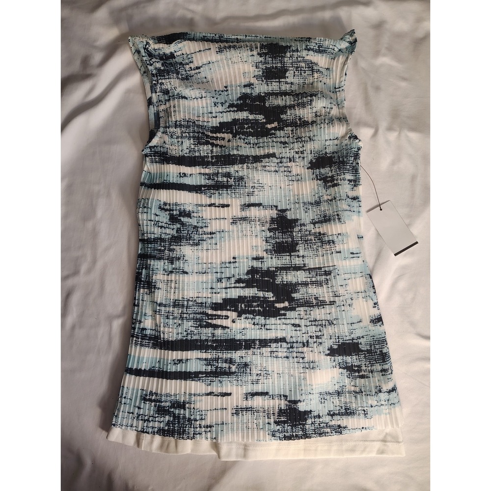 Calvin Klein Womens Blue Abstract Pleated Sleeveless Shell Top XS NEW